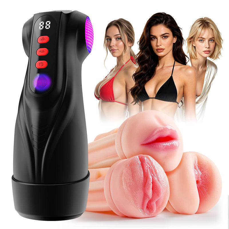 Daphne - 3 Sleeves Pocket Pussy Penis Pump with 9 Sucking & 9 Vibrating Male Stroker