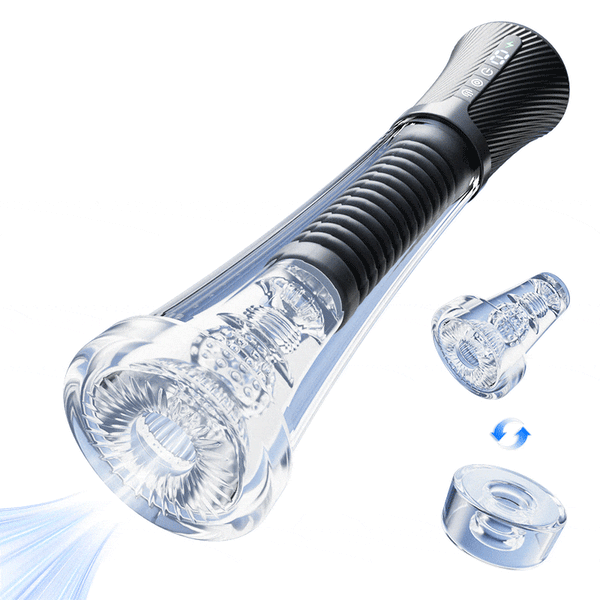 Acmejoy - Upgraded Stroker & Pump & Two Channels Interchange 4 IN 1 Vibration, Suction &  Glans Trainer Penis Pump