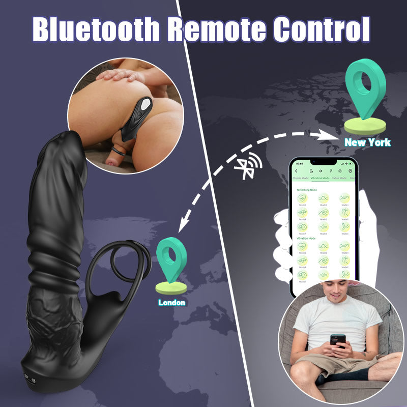 AcmeJoy Bluetooth Remote Control 9 Thrusting Vibrating Prostate Massager with Penis Ring