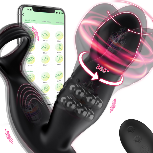 AcmeJoy 360° Rotating and Vibrating Anal Vibrator with Silicone Cock Ring