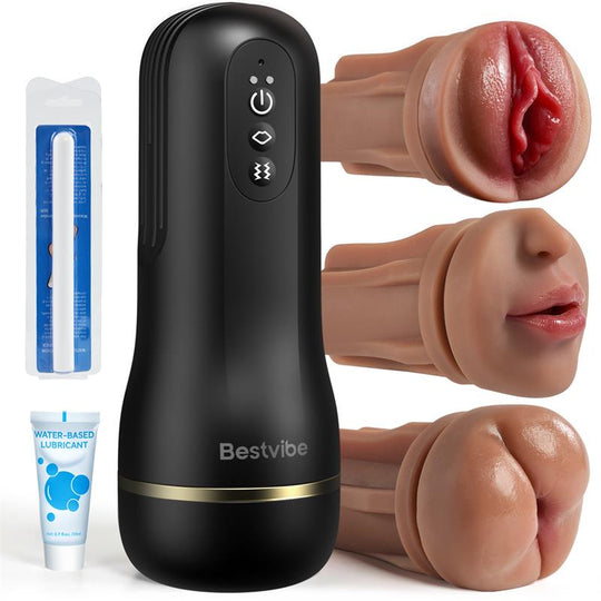【$10 Off — Only 3 Days!】Bestvibe Pro - 3 Replaceable Sleeves 3 Unique Pleasure Male Masturbator 5 Suction & 10 Vibration Modes