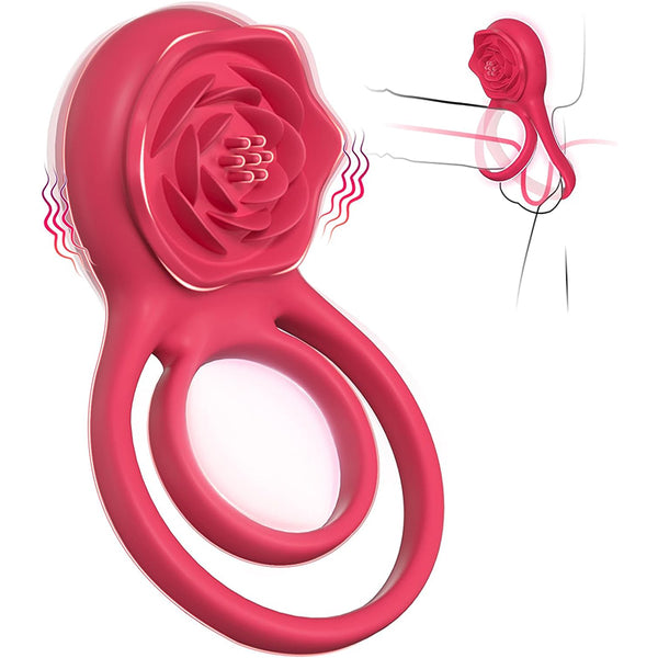 Acmejoy - 7 Vibrating Dual Loop Rose Cock Ring