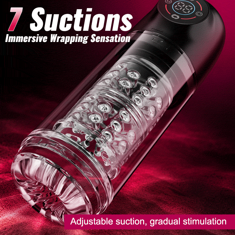 Poseidon - 7 Rotating 7 Sucking Licking LCD Display Pumps & Enlargers Automatic Male Masturbator