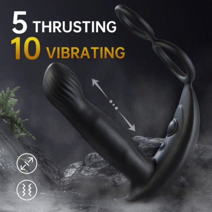 Acmejoy - 5 Thrusting 10 Vibrating Direct Prostate Massager with Cock Ring
