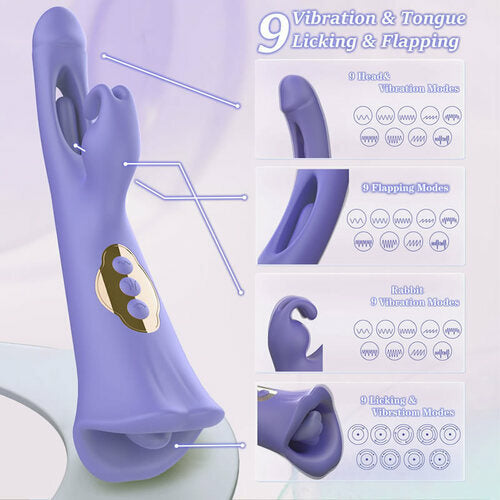 Acmejoy - Clit Nipple Anal Stimulation Rabbit Licking Vibrating Flapping 4 IN 1 Stimulator