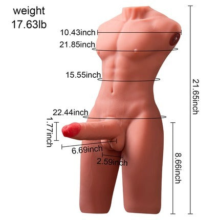 Jackson - 17.63LBS 6.69Inch Electric PulseThrusting Vibrating Dildo Tan Skin Male Torso Sex Doll