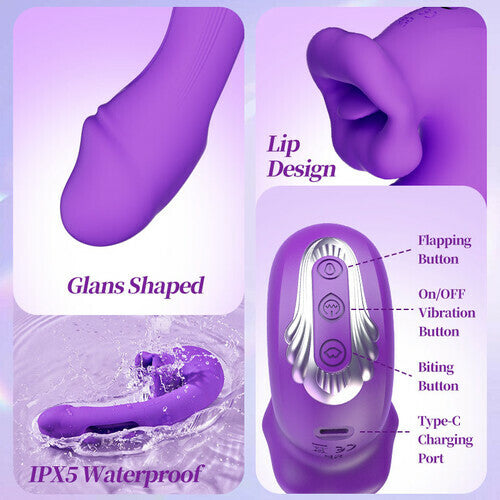 Acmejoy - Upgraded Mouth-Shaped 3 In 1 Flapping & Biting & Toungue Vibrator