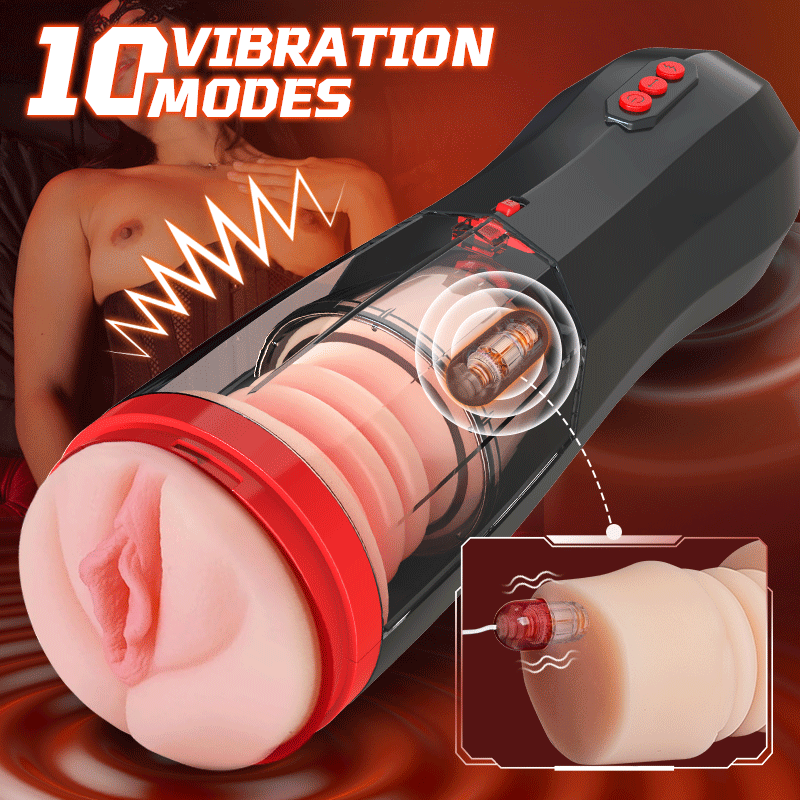 【Everted Fleshy Labia】ROKA - 5-in-1 Multifunctional Male Stroker with 5 Thrusting and Suction, 10 Vibration, and Transparent Removable Cover