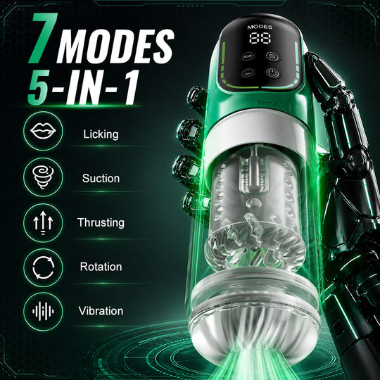 Heaven - 5 in 1 Male Masturbator 7 Thrusting Rotation Suction Vibration & Licking Intelligent Control Stroker