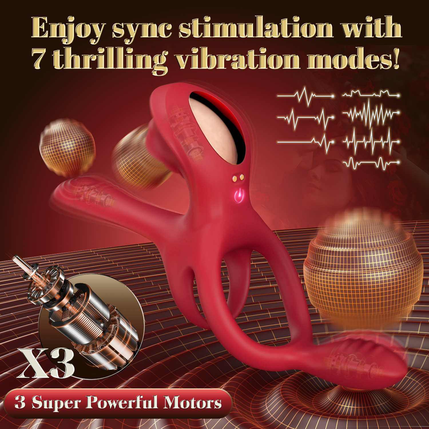 Acmejoy Vibrating Cock Ring Rose Couple Sex Toys with Clitoral  5 in 1 Stimulator