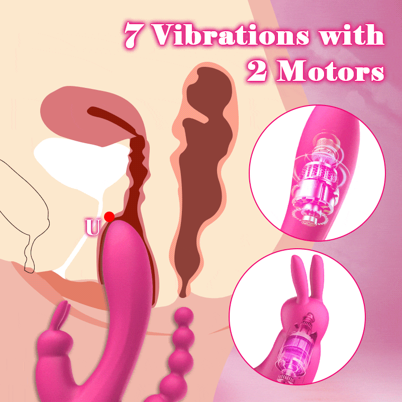 3-in-1 7 Vibrating Modes Rabbit G-Spot Stimulator Anal Dildo Vibrator
