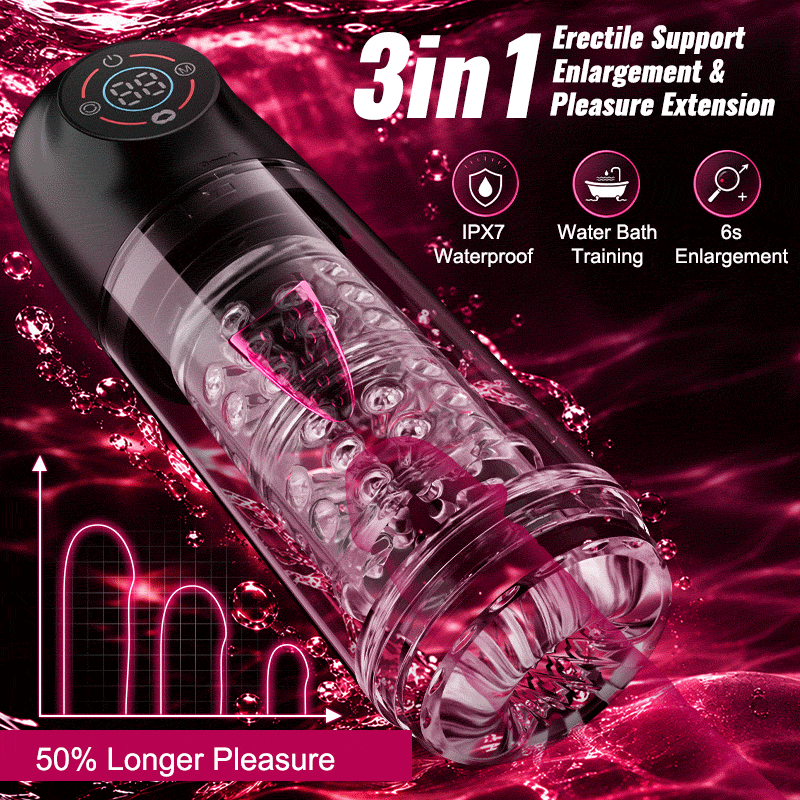 Poseidon - 7 Rotating 7 Sucking Licking LCD Display Pumps & Enlargers Automatic Male Masturbator