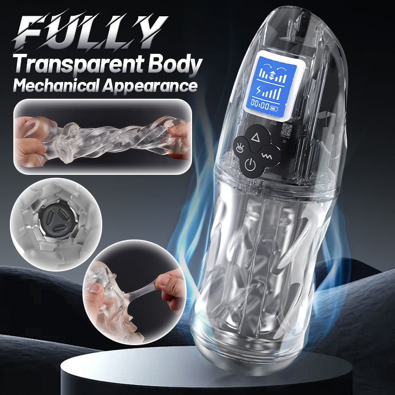 Rogen - Fully Transparent Vibrating Sucking Voice Male Mechanical Stroker