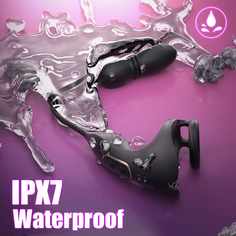 Acmejoy - 9 Thrusting & Vibrating Prostate Massager with Dual Cocking Rings Testicular Stimulator