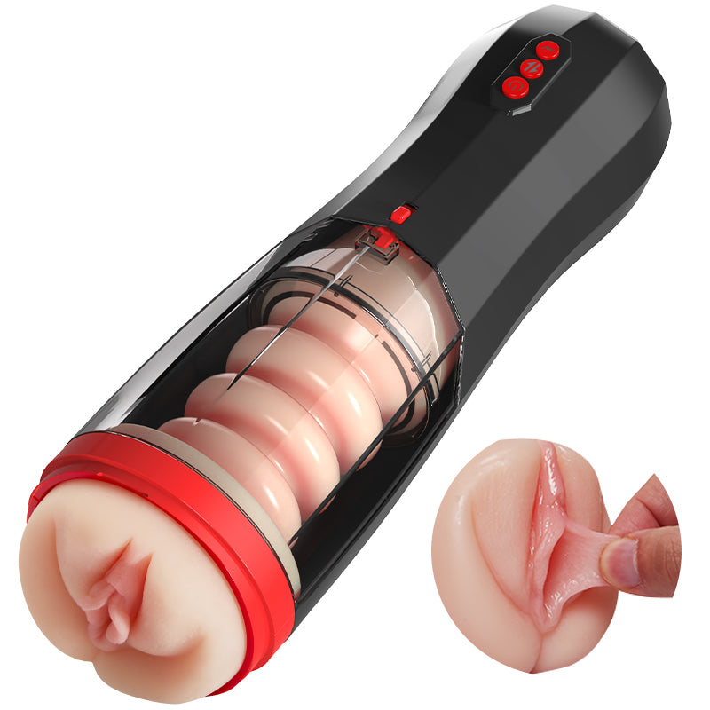 【Everted Fleshy Labia】ROKA - 5-in-1 Multifunctional Masturbator with 5 Thrusting and Suction, 10 Vibration, and Transparent Removable Cover