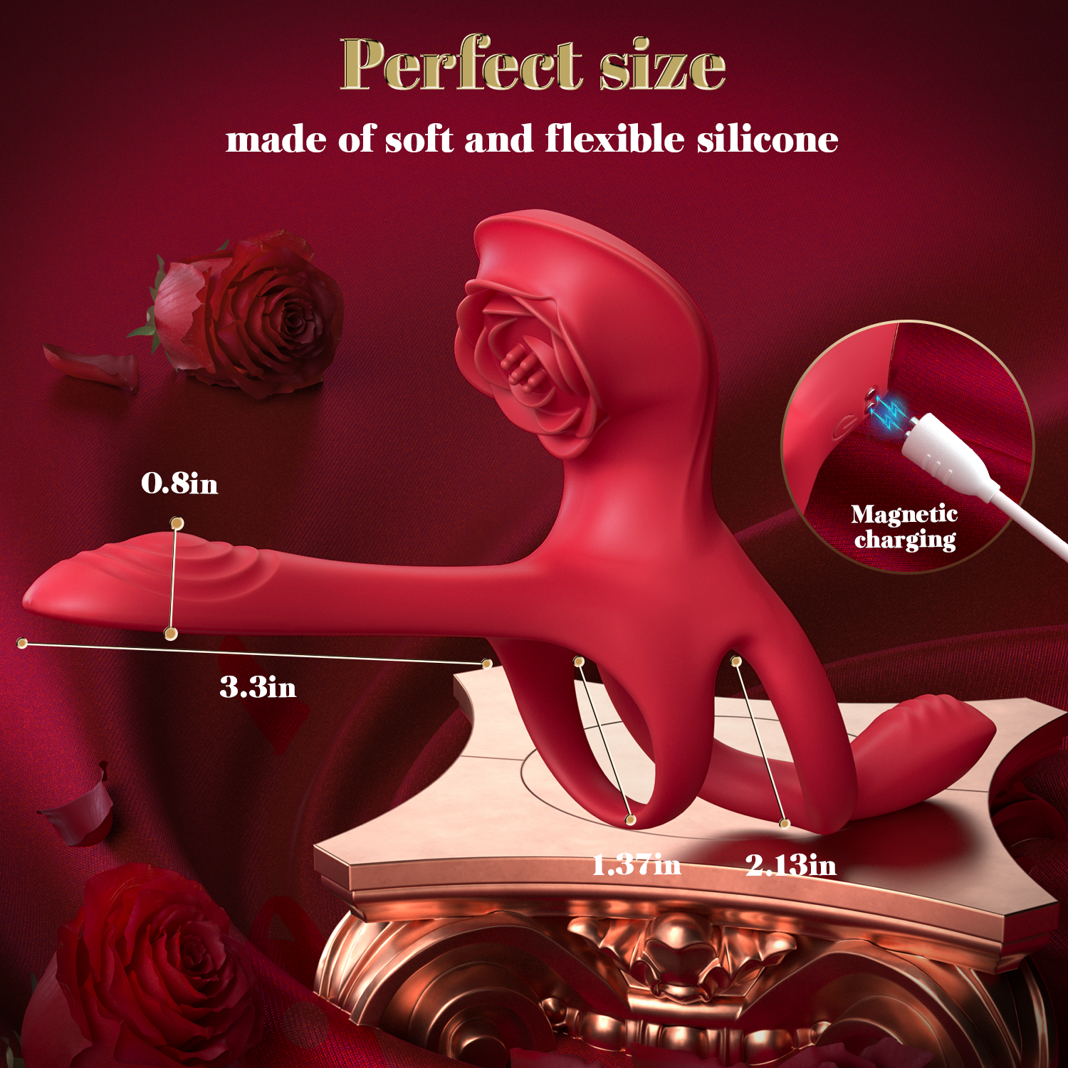 Acmejoy Vibrating Cock Ring Rose Couple Sex Toys with Clitoral  5 in 1 Stimulator