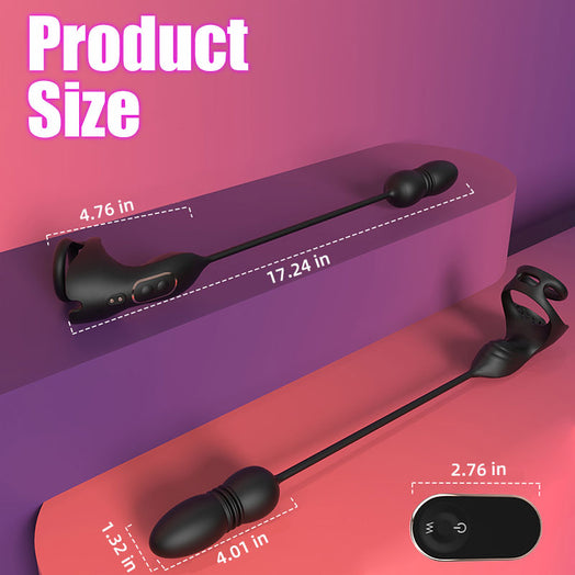 Acmejoy - 9 Thrusting & Vibrating Prostate Massager with Dual Cocking Rings Testicular Stimulator