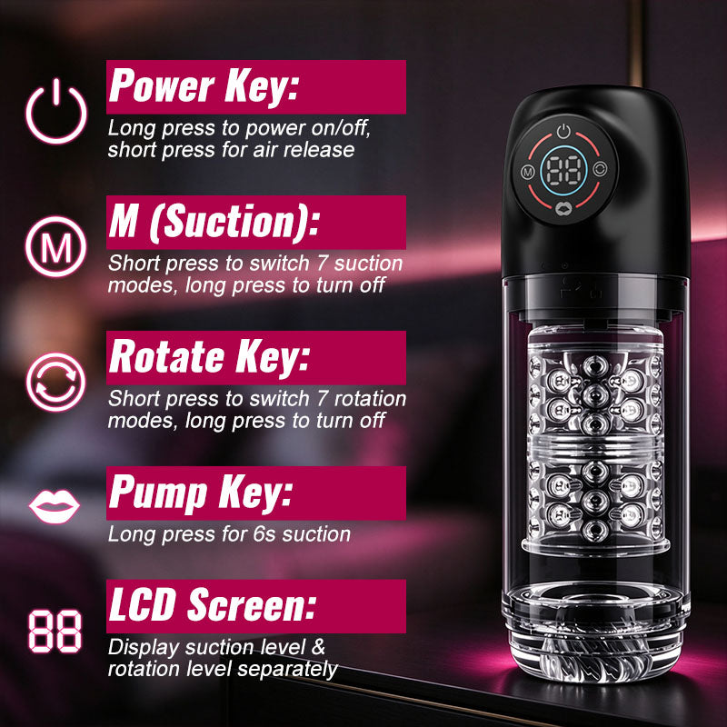 Poseidon - 7 Rotating 7 Sucking Licking LCD Display Pumps & Enlargers Automatic Male Masturbator