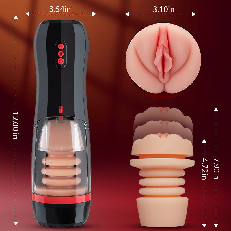 【Everted Fleshy Labia】ROKA - 5-in-1 Multifunctional Masturbator with 5 Thrusting and Suction, 10 Vibration, and Transparent Removable Cover