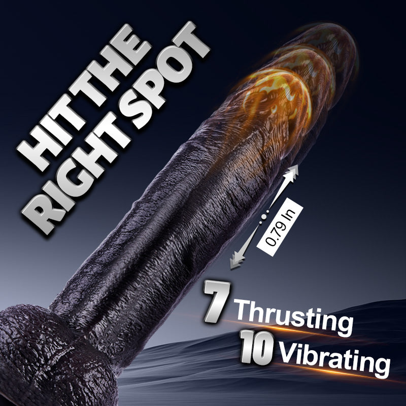 Kronos - 8.27'' Thick Black Thrusting Dildo with Heating, Intense Girth for Deep Filling Stretch
