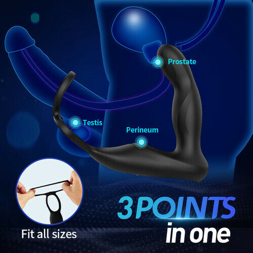 AcmeJoy Finger-like Wiggle 9 Swing Vibrating Prostate Massager with Double Cock Ring