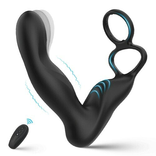 AcmeJoy Finger-like Wiggle 9 Swing Vibrating Prostate Massager with Double Cock Ring