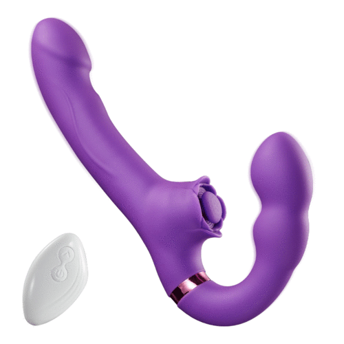 Loria for Couples 10 Tapping & Vibrating G-spot Clit Stimulator Strapless Double-ended Remote Control Dildo