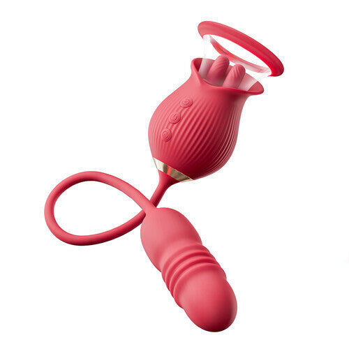 Acmejoy Rose 10 Tongue Licking & Thrusting Dildo Vibrator Clitoris and Nipple Stimulator