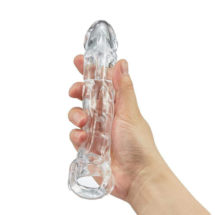 7.8'' Clear Textured Thicken Lengthen Penis Enhancement Sleeve